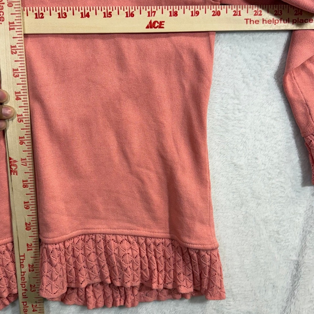 Due Per Due M Coral Pink Ruffle Cardigan Pearl Button‎ Fairy Coquette Valentines - Picture 8 of 12